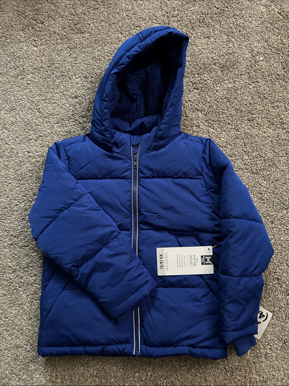 Kids Blue Hooded Puffer Jacket - Members Mark